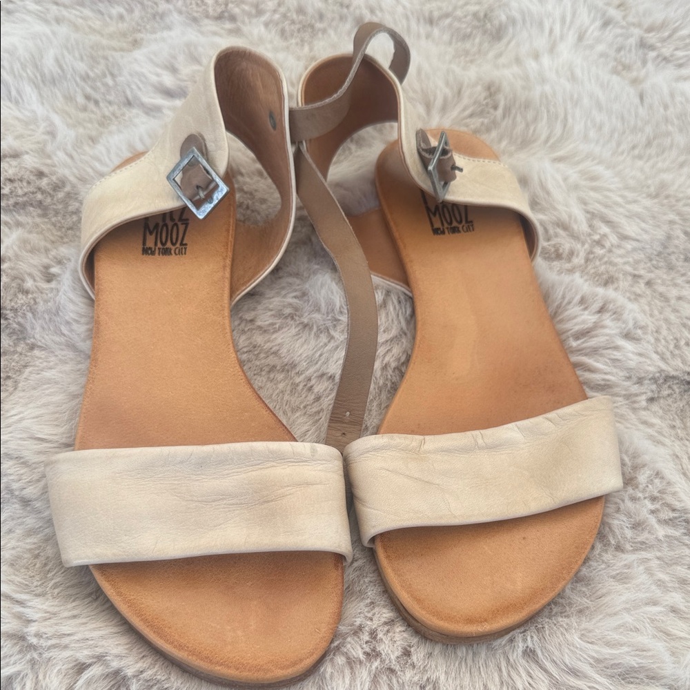 Miz Mooz Cream Leather Ankle-Strap Sandals